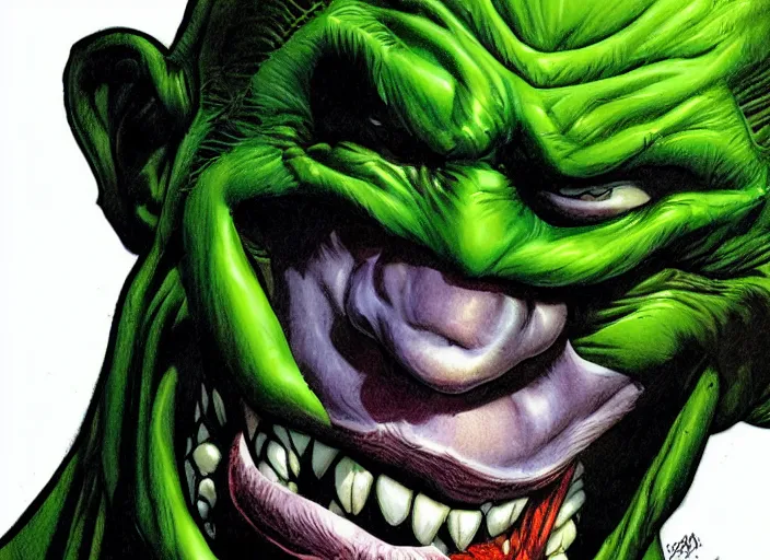 Prompt: portrait of hyper realistic comic green goblin