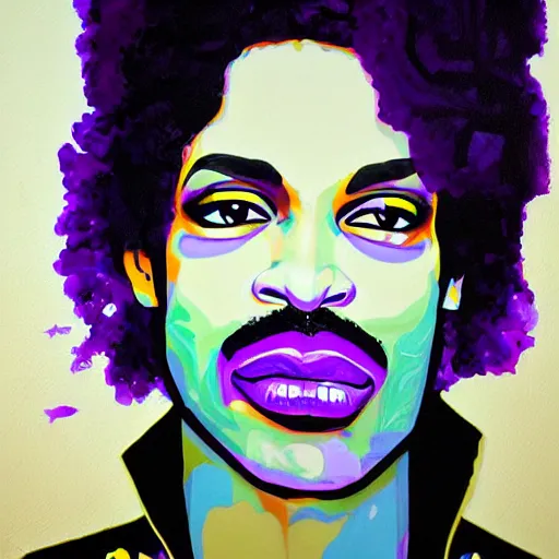 Image similar to a portrait of prince rogers nelson in a scenic environment by sandra chevrier, 8 0's, purple rain, purple, trending on artstation