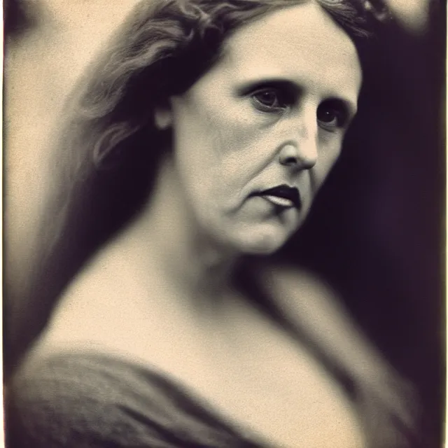 Prompt: a vintage photograph of Julia Ann by Julia Margaret Cameron, portrait, 40mm lens, shallow depth of field, split lighting