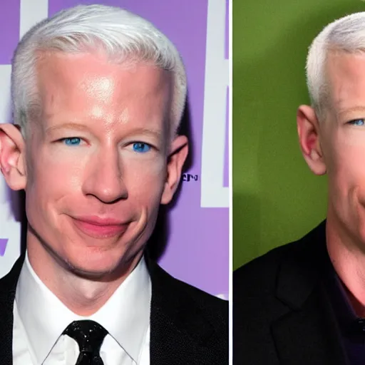 Prompt: a portrait of anderson cooper with blowfish facial features