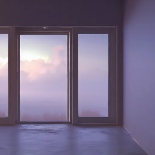 Image similar to Photorealistic window open to infinite space, octane render, HD, volumetric lighting, mist, twilight, high details