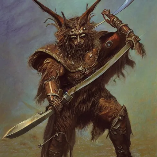 Prompt: Halberd wielding bugbear as a fantasy D&D character, portrait art by Donato Giancola and James Gurney, digital art, trending on artstation