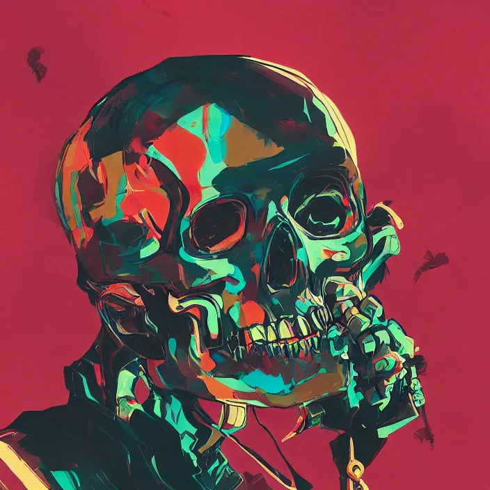 Prompt: a colorful comic noir illustration painting of a cyberpunk skull by sachin teng and sergey kolesov and sam yang. in style of 3 d graffiti art. hyper detailed, sharp focus, soft light. octane render. ray tracing. trending on artstation