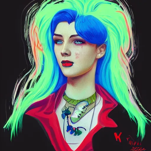 Prompt: a detailed and complex, highly detailed, concept art, soviet propaganda poster depicting a portrait of a gothic e - girl with neon hair. painting by irakli toidze