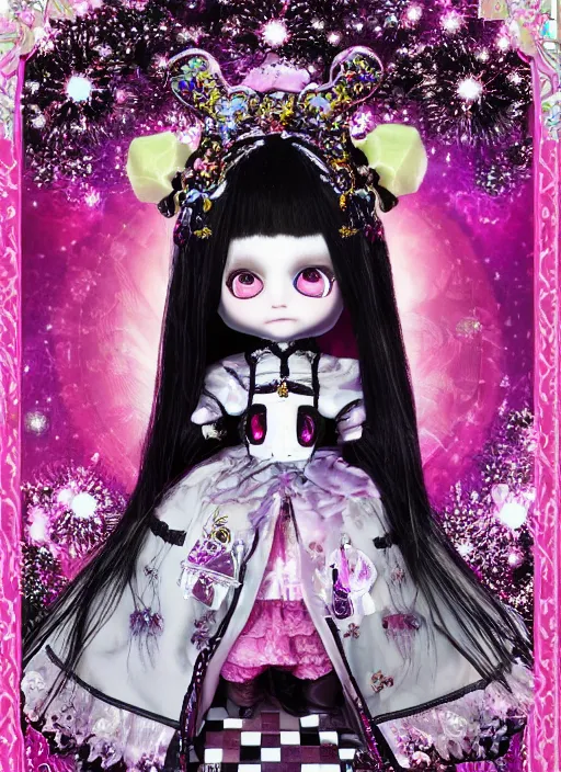 Image similar to baroque bedazzled gothic royalty frames surrounding a pixelsort emo demonic horrorcore japanese beautiful fairy kei doll, sharpened early computer graphics, remastered chromatic aberration