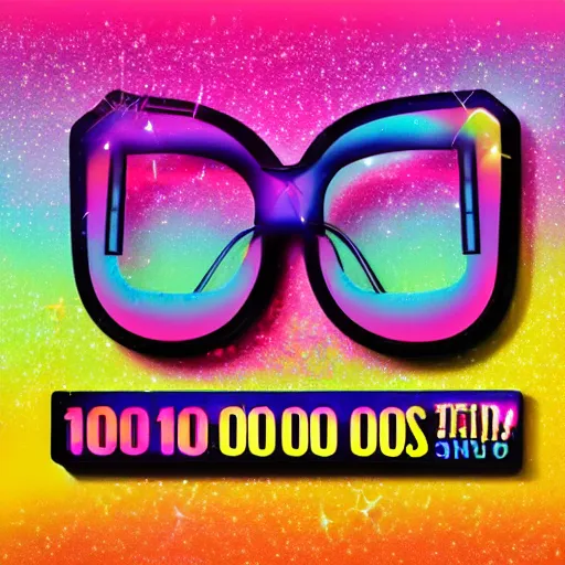 Image similar to sign that says 1 0 0, text 1 0 0, lisa frank, glorious, bedazzled, spectacled, amazing, unreal render, bokeh, studio lighting, ultradetailed