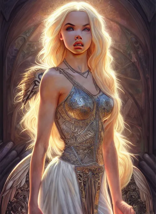 Image similar to ultra realistic illustration, a stunningly beautiful greek gothic goddess of chaos played by jordyn jones and dove cameron and margot robbie and taylor swift and megan fox and adriana lima, intricate, elegant, highly detailed, digital painting, artstation, concept art, smooth, sharp focus, illustration, art by artgerm and greg rutkowski and alphonse mucha