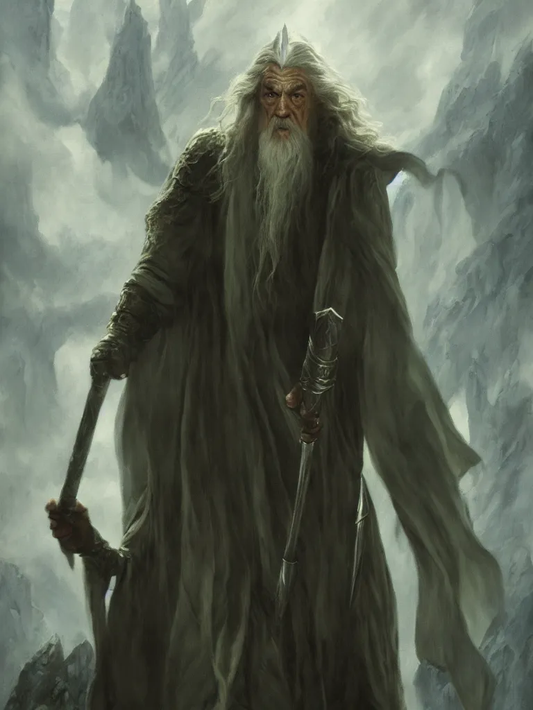 Image similar to film still of gandalf starring as the hulk, epic dark fantasy horror stylized oil painting by ivan shiskin. trending on artstation