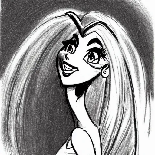 Image similar to milt kahl sketch of victoria justice as princess with hair tendrils