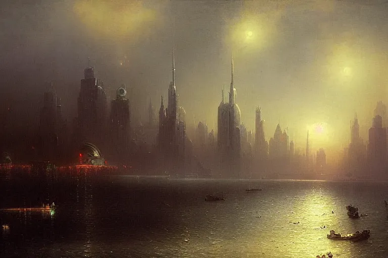 Image similar to futuristic city by ivan aivazovsky