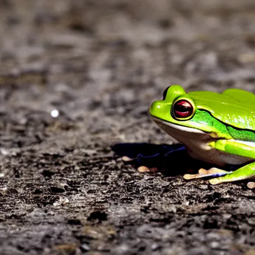 Image similar to photo of a rare frog equipped with machine gun and target acquisition system