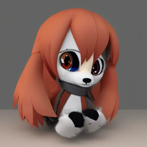 Image similar to cute fumo plush of a foxgirl adventurer, three point lighting, dramatic, vray