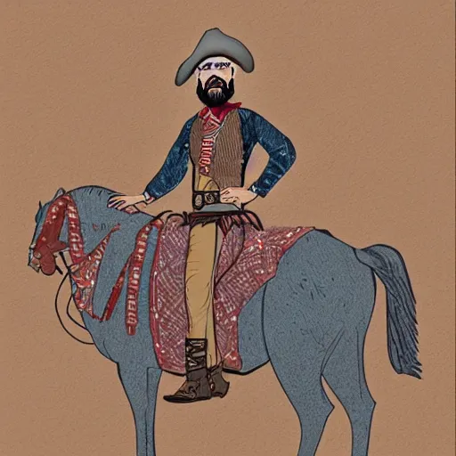 Image similar to bearded cowboy, persian folkore illustration