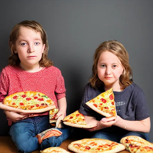 Prompt: anna forsterling and saul bromberger, pulitzer, photorealistic / kids in nowhere eat pizza