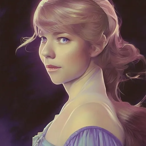 Image similar to portrait of a young beautiful Hillary Clinton in her 20s. violet evergarden with big blue eyes, fantasy, intricate, elegant, highly detailed, digital painting, artstation, concept art, smooth, sharp focus, illustration, art by artgerm and greg rutkowski and alphonse mucha