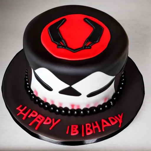 Image similar to edible lifelike Black Widow birthday cake, food photography