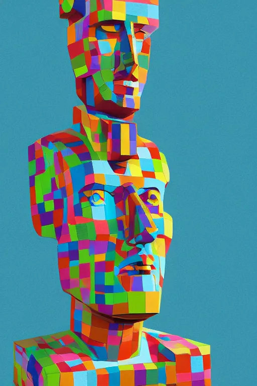 Image similar to cubist moai statue cutout digital illustration cartoon colorful beeple