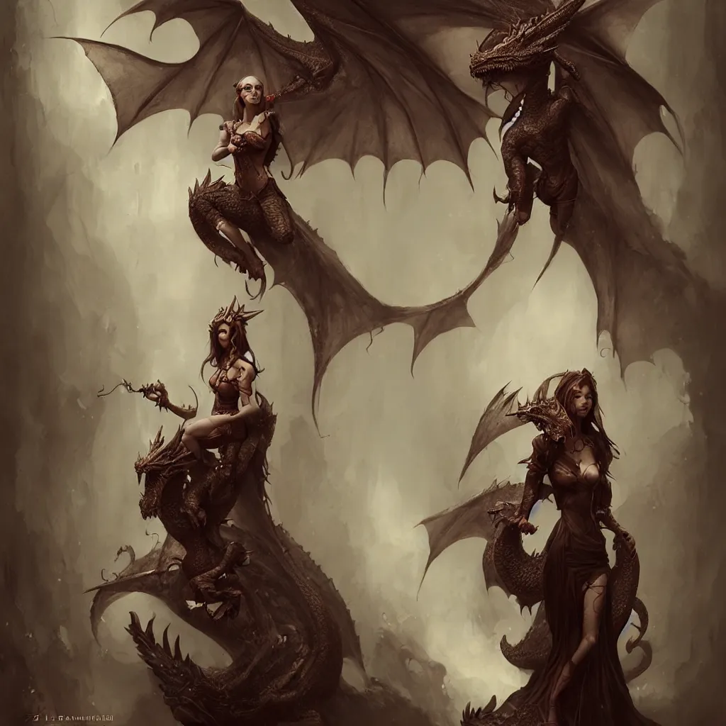 Prompt: a woman in a costume with a dragon, an ultrafine detailed painting by Bastien Lecouffe-Deharme, featured on zbrush central, fantasy art, zbrush, detailed painting, ambient occlusion