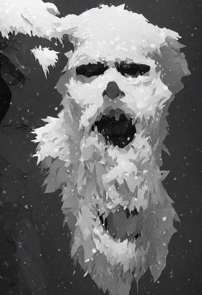 Image similar to a white snow beard made of ice and snow, concept art in style of Greg Rutkowski, ultracrisp, high contrast lighting, John Singer Sargant, ilya kuvshinov, painted by Frank Frazetta, trending on artstation