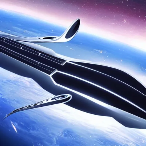 Image similar to a luxury cruise spaceship in space, exterior