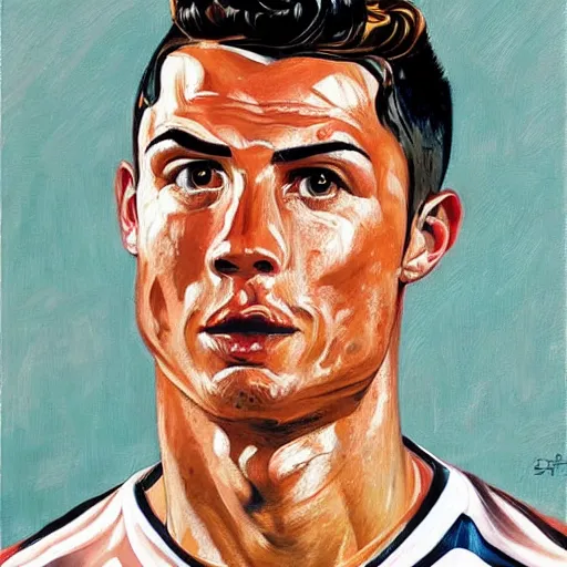 Image similar to portrait of cristiano ronaldo, painting by paula rego, high detail, high resolution