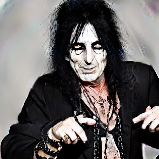 Image similar to Alice cooper in the style of terry gillam