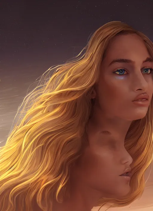 Prompt: young Plejaden woman with wavy blonde hair in a retro spaceship with large windows lands on mars, detailed digital art, trending on Artstation