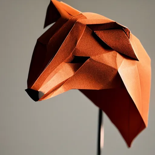 Image similar to cardboard cutout of a fox, origami, realistic, photorealistic, studio lighting, cute, 4k, 8k, made of paper,