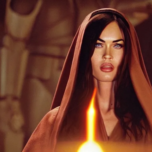 Image similar to Still of Megan Fox on the Jedi Council, Star Wars | Cinematic Lighting, beautiful composition, 8K resolution