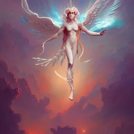 Prompt: detailed illustration of an angel celestial being mythical creature by peter mohrbacher, by sam spratt trending on artstation