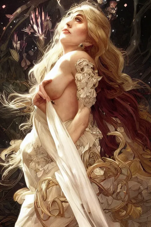 Prompt: beautiful cottagecore lady gaga, intricate, swagger, highly detailed, digital painting, artstation, concept art, smooth, sharp, focus, illustration, art by artgerm and greg rutkowski and alphonse mucha