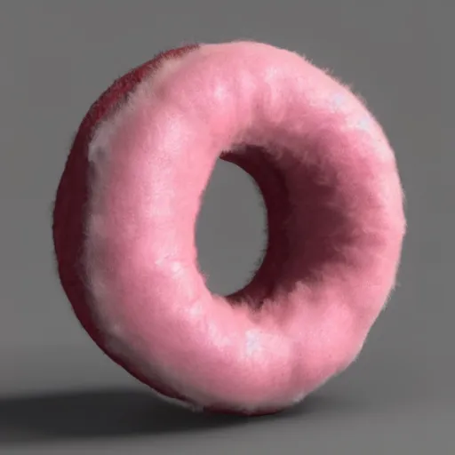 Image similar to a pink hairy donut with ears, hyper realistic, unreal engine 5, octane 3 d, render