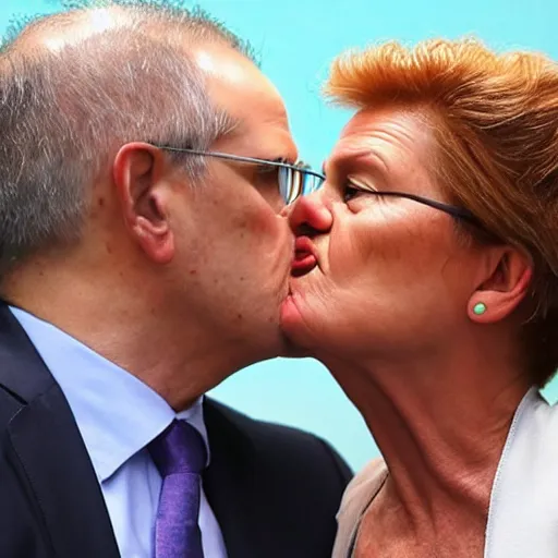 Image similar to scott morrison kissing pauline hanson