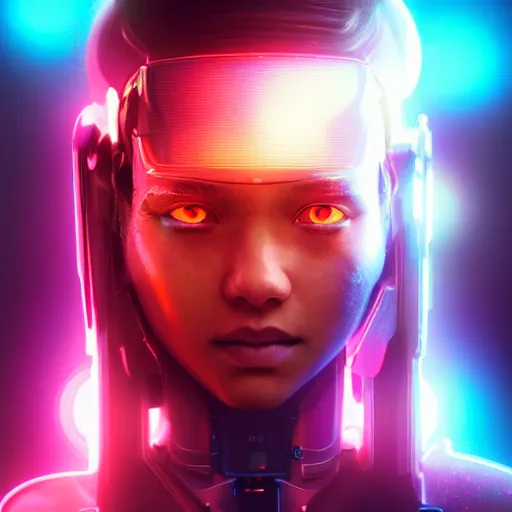 Image similar to A Stunning portrait of cyborg teen girl, art by Ross tran, vivid color palette, digital painting, 3D, octane render, post process in Photoshop, highly detailed, particles, light effect, volumetric lighting