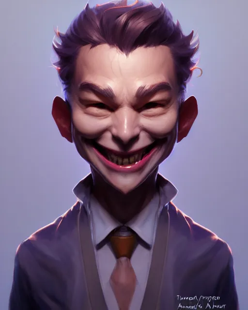 Prompt: character concept art of the happy mask salesman | | cute - fine - face, pretty face, realistic shaded perfect face, fine details by stanley artgerm lau, wlop, rossdraws, james jean, andrei riabovitchev, marc simonetti, and sakimichan, tranding on artstation