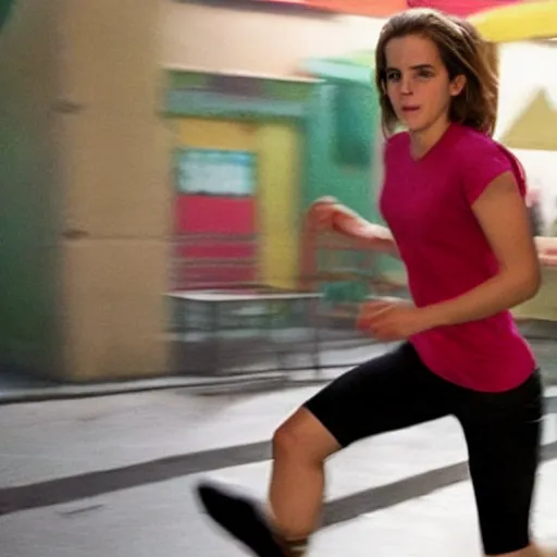 Image similar to anthropomorphic taco running from a cage to emma watson