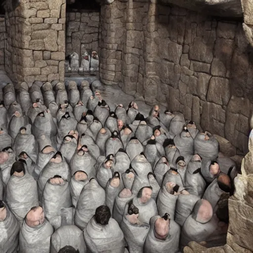 Prompt: medieval people encased in a glacial prison