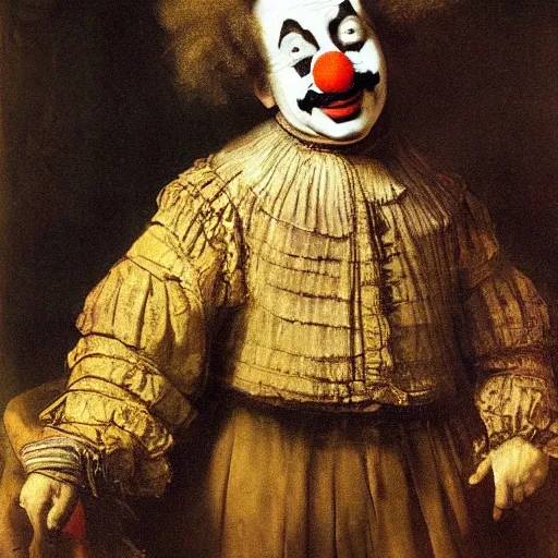 Prompt: a painting of a clown by rembrandt