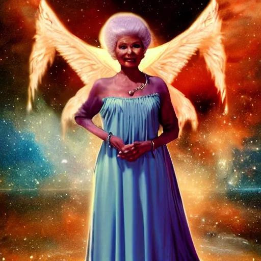 Image similar to nichelle nichols as an angel in cloud heaven photorealistic fantasy epic