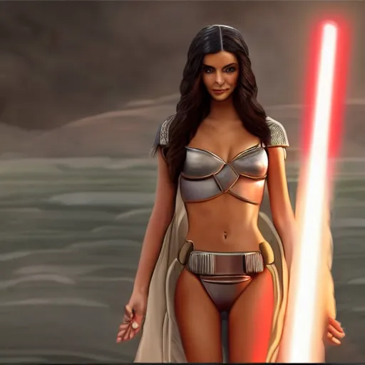 Image similar to victoria justice with kim kardashian body as princess padme in star wars episode 3, 8 k resolution, cinematic lighting, anatomically correct