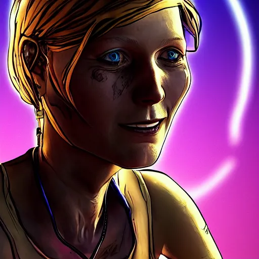 Image similar to gwyneth paltrow portrait, borderlands, tales from the borderlands, the wolf among us, comic, cinematic lighting, studio quality, 8 k