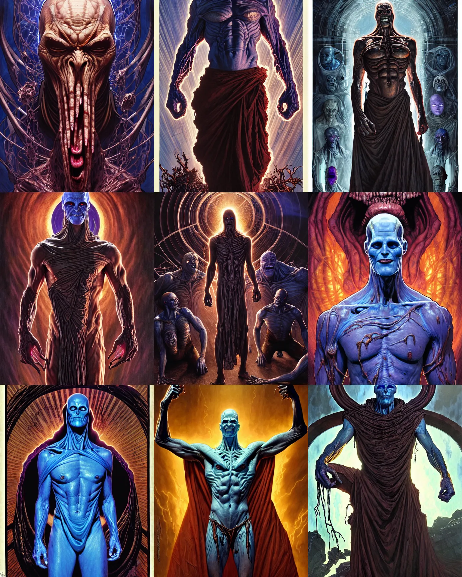 Prompt: the platonic ideal of the mummy of cletus kasady ultimate carnage thanos dementor doctor manhattan chtulu nazgul, detailed, intricate, hyperrealism, intense, scary, decay, dmt, art by brock hofer and artgerm and greg rutkowski and alphonse mucha