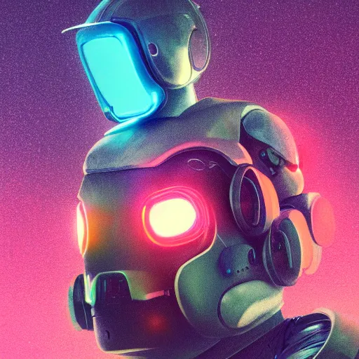 Image similar to cyberpunk concept cool cyborg bot, cinema 4 d, galaxy, cosmos, ufo, space sci - fi, wearing vr goggles, illustration, portrait, pastel neon textured background night, trending on artstation, greg rutkowski, octane rendered, 1 2 k, detailed,