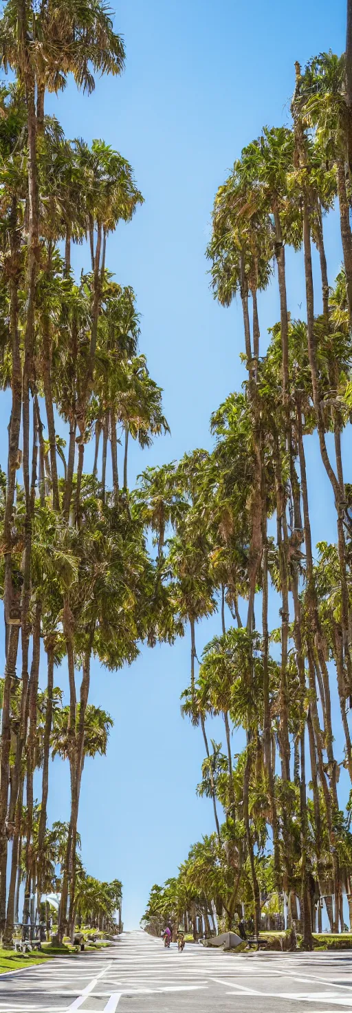 Image similar to side shot of sidewalk with bike path, palm trees, accessible for the disabled, by professional photographer, 8 k resolution, photo, high quality, unreal engine, 3 d