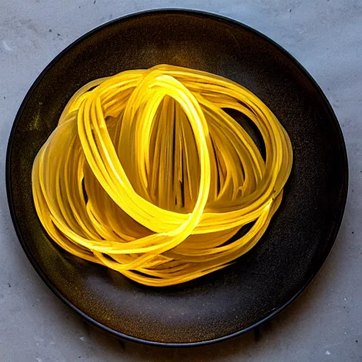 Image similar to an uranium pasta dish glowing