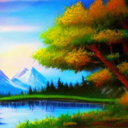 Image similar to beautiful landscape by bob ross