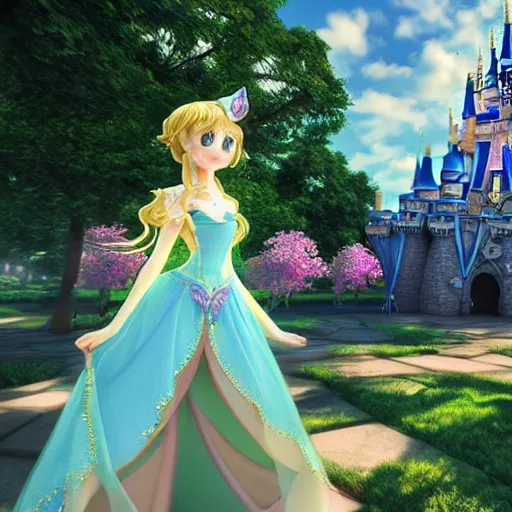 Image similar to a pleasant, beautiful, funny, smooth 3D CG render, semirealistic anime style, a noble priestess magician princess girl wearing dress and jewelry, in a glorious magic kingdom, relaxing calm vibes, fairytale