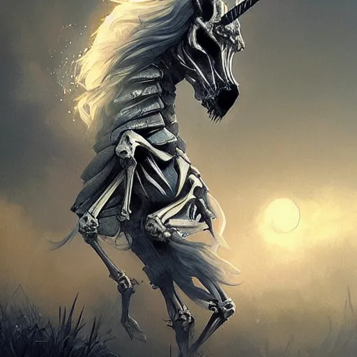 Prompt: a skeleton unicorn,digital art,ultra realistic,ultra detailed,art by greg rutkowski