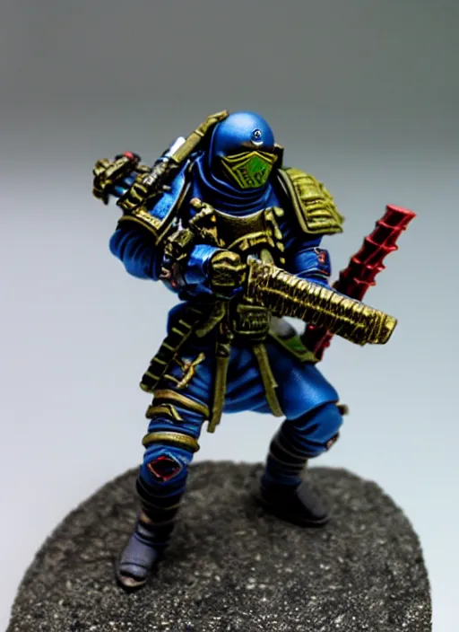 Image similar to 8 0 mm resin detailed miniature of a warhammer 4 0 k futuristic ninja warriors, product introduction photos, 4 k, full body,