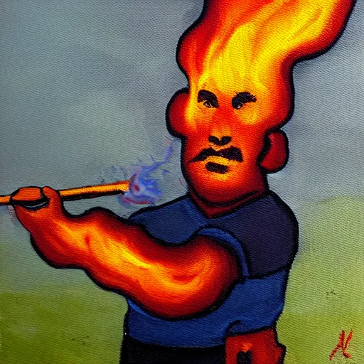 Image similar to a painting of a fire - man